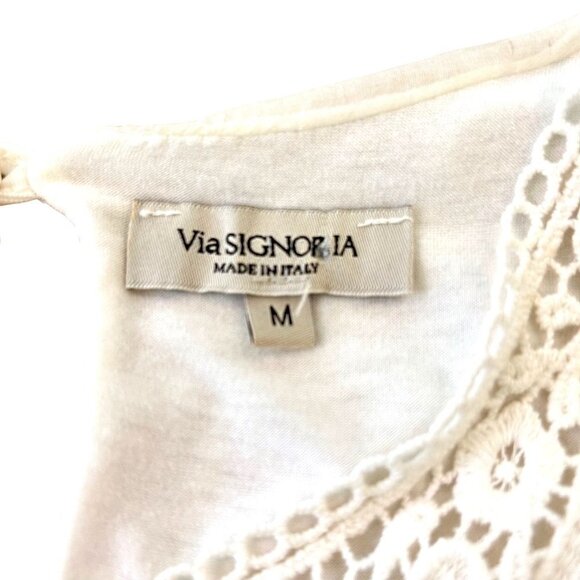 Via Signoria Womens Silk Blouse Medium Ivory Sleeveless Crochet Soft Chiffon - Picture 6 of 7